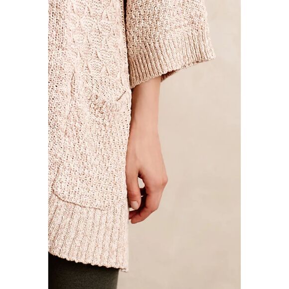 ANTHROPOLOGIE Sparrow Beige Celia Kimono Open Knit Cardigan Sweater Size Large - Picture 3 of 10